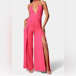 BEBE NWT Pink Strappy Slit Leg Jumpsuit